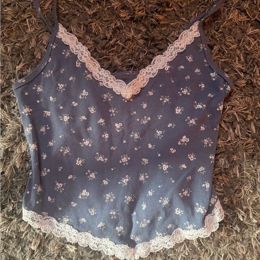 Hollister Blue Floral Lace Tank Top